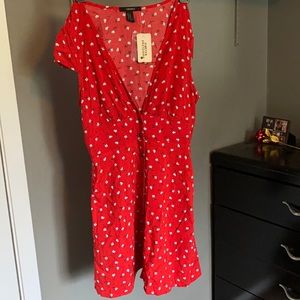 Red floral button down dress